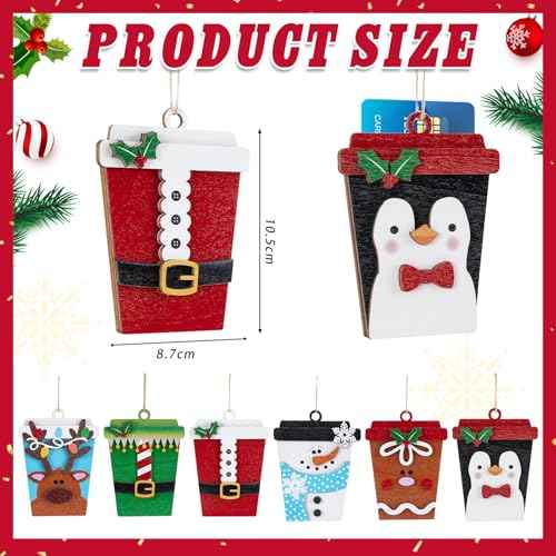 6 Pcs Christmas Card Holder Gift Wooden Snowman Santa Penguin Money and Gift Card Sleeves Christmas Cash Holders Ornament Xmas Decors for Home Tree Winter Holiday