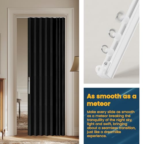 AJAZZ Blackout Sliding Door Curtains - 43W x 79L, Magnetic Accordion Door Set, 1 Pack, Black