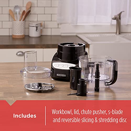 BLACK+DECKER 8-Cup Food Processor with Shred & Slice Disc, Reversible Blade, Food Grater Accessory, 450W