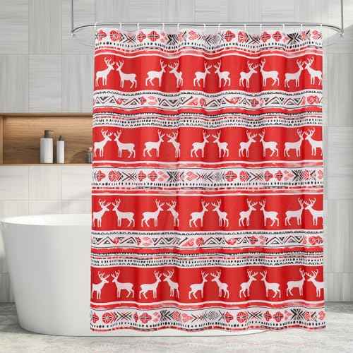 Christmas Boho Red Shower Curtains for Bathroom Cloth Farmhouse Retro Rustic Shower Curtain 72''x72'' Elegant Shower Curtain Machine Washable