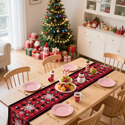 Hegbolke 6 Pack Christmas Table Runners 14 x 108 Inch Red & Black Buffalo Plaid Holiday Decor
