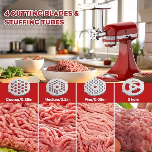 Silver & White Meat Grinder & Slicer Attachments for KitchenAid Mixer