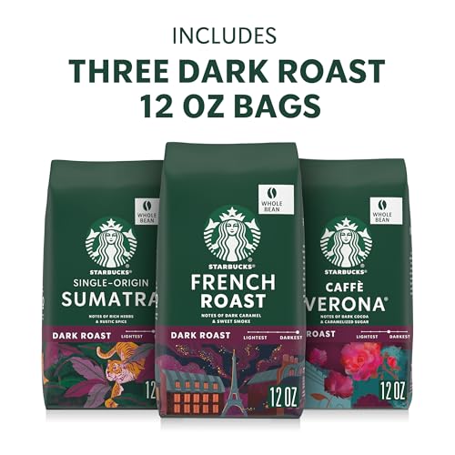 Starbucks Dark Roast Whole Coffee Beans Variety Pack - 3 x 12oz Bags