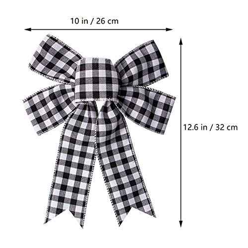 Black White Buffalo Plaid Bow Christmas Wreath Holiday Bowknot DIY Crafts Ornaments for Christmas Tree Topper Wedding Party Decorations, 10x12.6 in