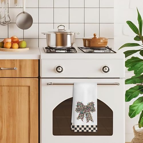HUGANE Black and White Checkered Christmas Kitchen Towels - Color-03, 16x24 Inches