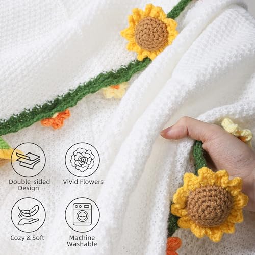 Sunflowers Crochet Blanket - 43 Inch Yellow Sunflower Throw with Floral Bouquet Design