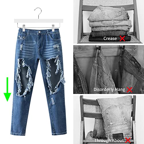 White 14-Inch Wooden Pants & Skirt Hangers with Non-Slip Clips - Pack of 20