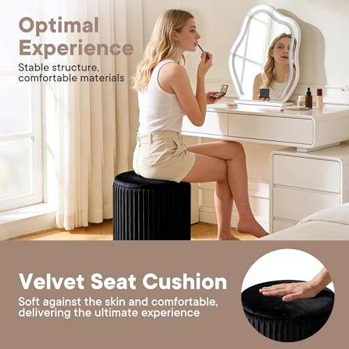 DUMOS Deep Black 14.57''D x 18.11''H Round Storage Ottoman Set of 2 - Vanity & Foot Stool