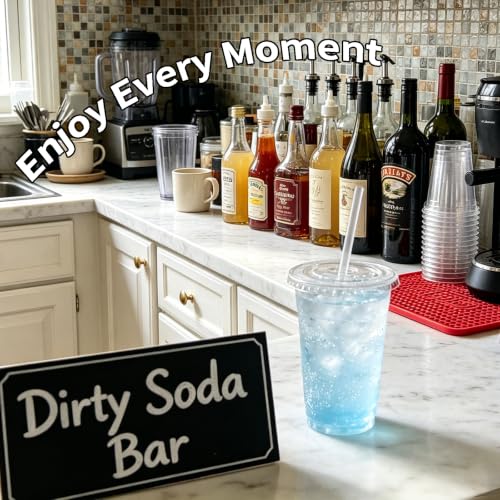 200 Pack 16 oz Plastic Cups with Lids and Straws - Leak-Proof Cold Drink Cups