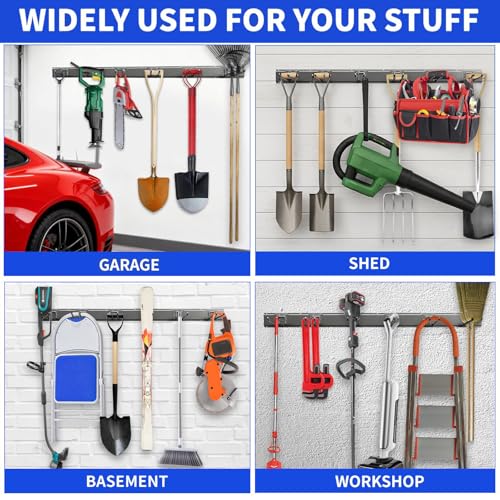 64 Inch Heavy Duty Garage Tool Organizer Wall Mount with 10 Adjustable Hooks - CRXCRC