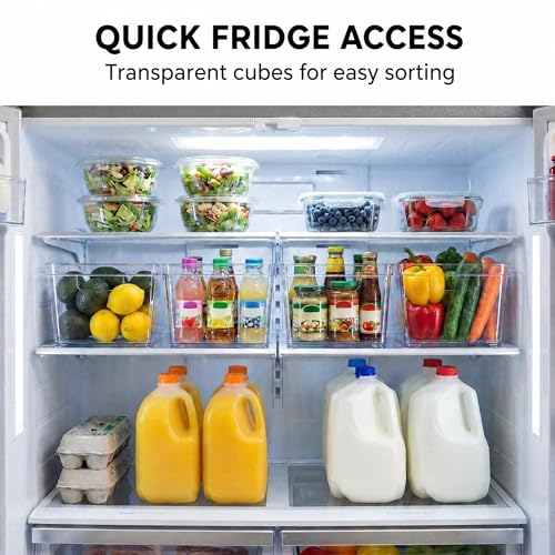 MOONEDGE 4-Pack 10x10x6 Clear Plastic Storage Bins with Handles - Food-Grade, Open Top Organizer