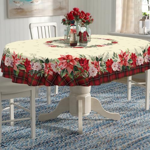 Uwdfnwuif Red Holly Christmas Tablecloth Waterproof 60x102 Oval Holiday Decor