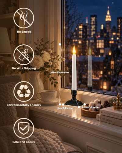 Meigic Black 6-Piece 8-Inch Dusk-to-Dawn Flameless Window Candles with Holders