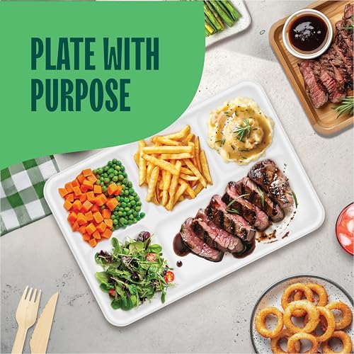 100% Compostable, Large 5 Compartment, Disposable Tray [100-Pack] -