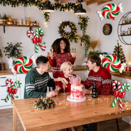 OIWLCI 6pcs Christmas Candy Balloons Kit – Candy & Candy Cane Foil Balloons with Ribbons