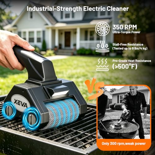 Electric Grill Brush Black Cordless BBQ Cleaner with 3-Speed Modes and Stainless Steel Rollers
