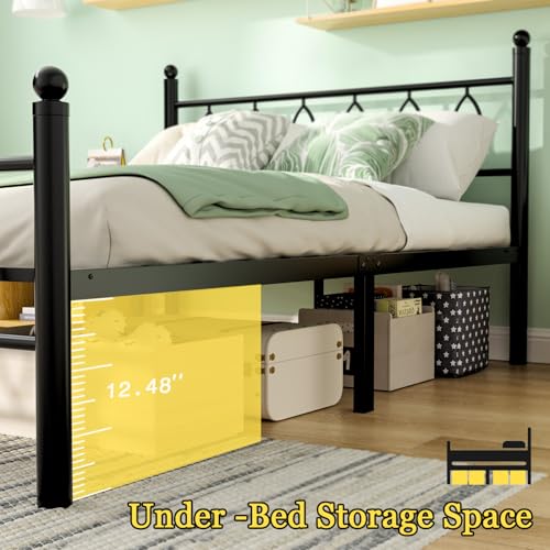 Full Size Metal Platform Bed Frame with Headboard, Under Bed Storage, No Box Spring Needed - Black - Variation of THIS listing