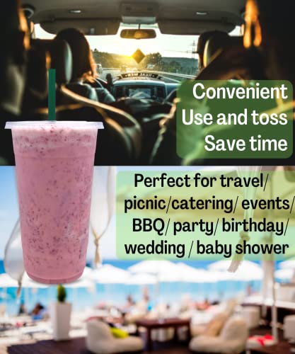 100 Sets 32 oz Clear Plastic Cups with Lids and Straws - Disposable Cold Drink Cups