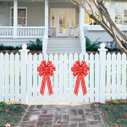 RoseCraft Red/Gold Christmas Bow, 9¡±x13¡± Large Velvet Christmas Tree Topper Bow Ornaments for Home Xmas Tree Wreath Fence Stairs Railing Fireplace Indoor Outdoor Front Door Party Decoration.
