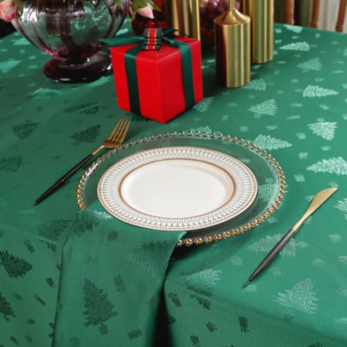 Honellaty Christmas Green Tablecloth 120x60 Inch Rectangular Jacquard Fabric Tree Pattern Holiday Decor