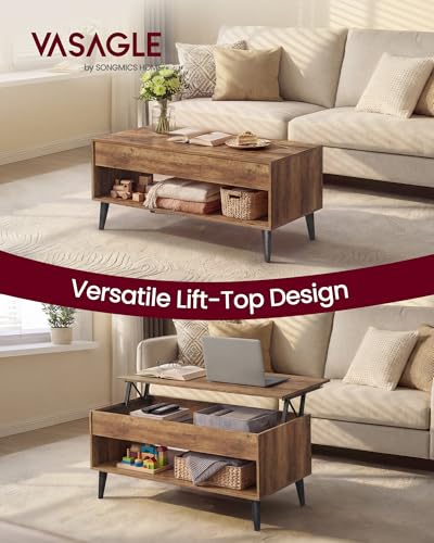 VASAGLE Lift Top Coffee Table with Hidden Storage, Modern Mid-Century Design