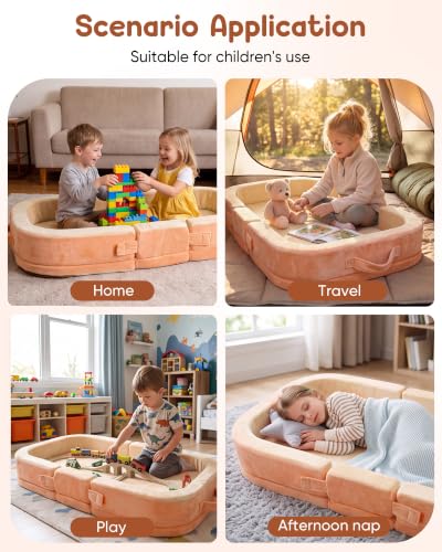 Foldable Toddler Floor Bed with Removable Washable Cover & Dog Design - Portable Kids Cot