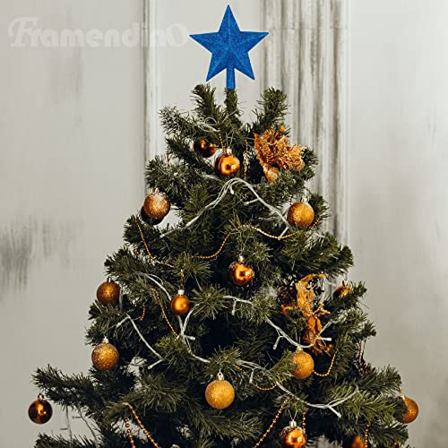Framendino 2 Pack Glittered Mini Star Christmas Tree Topper Treetop - Pink & Blue