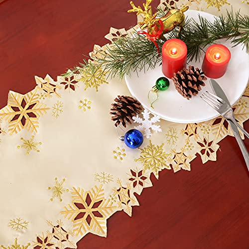Simhomsen Embroidered Gold Snowflakes Table Runner 14×108 in – Christmas & Winter