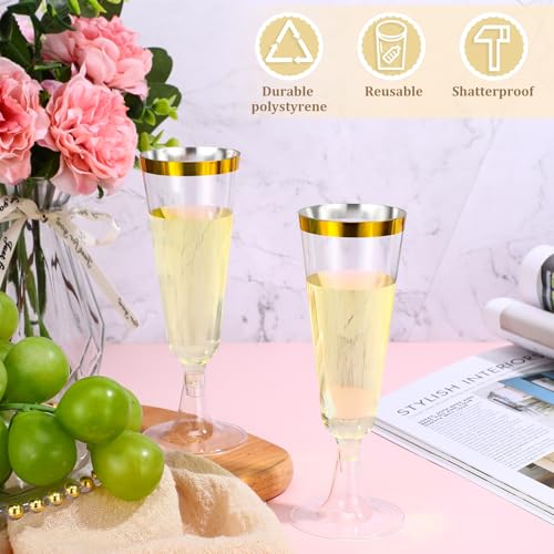 CHENGU Gold Rim Disposable Champagne Flutes 5 oz Pack of 200 for Weddings & Parties