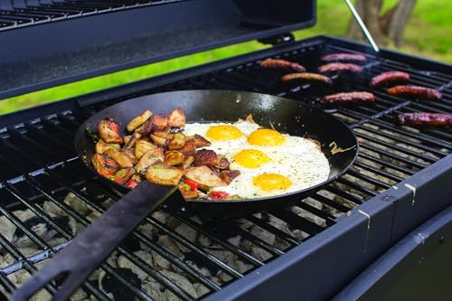 12 Inch Carbon Steel Skillet with Handle Holder - Heavy Duty, Seasoned, Induction Ready
