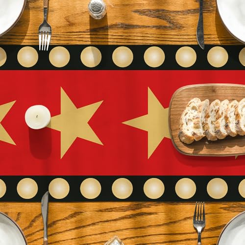 Artoid Mode Red Movie Theme Table Runner 13x72 Inch with Gold Star Design - Home Decor