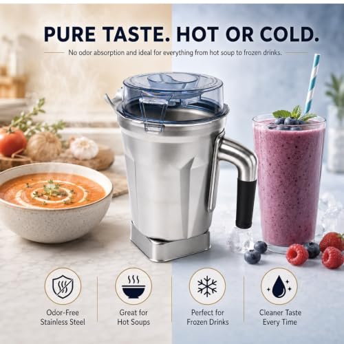 64 Oz Stainless Steel Blender Pitcher Compatible with Ascent Series - Food-Grade Replacement Jar