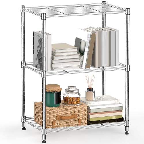 3-Tier Wire Storage Shelving Unit - Heavy Duty Steel Organizer, Chrome, 11.8"D x 17.7"W x 26.4"H