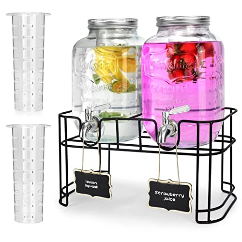 DD&HAPP 1 Gallon Double Glass Beverage Dispenser with Stand & Stainless Steel Spigot