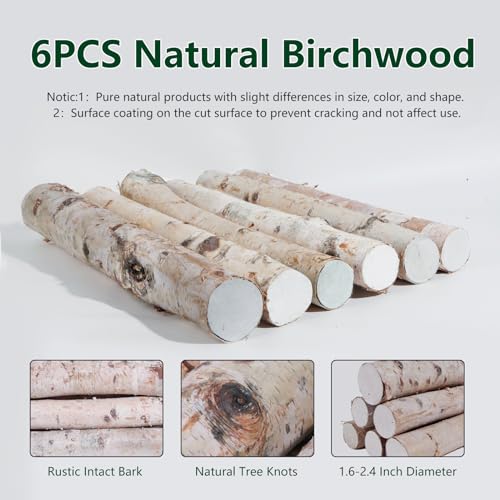 6 Pack Natural White Birch Logs 1.4-2.6 Inch Diameter Fireplace Decor & Crafting