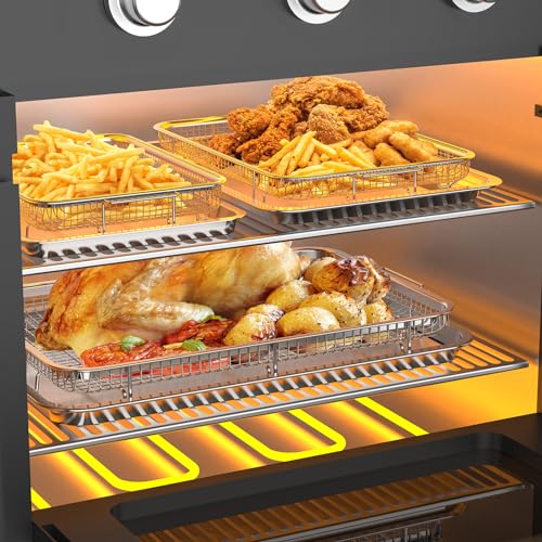 OPENICE 3-Piece Oven Air Fryer Basket and Tray Set with Parchment Paper, 12.8x9.6, 15.6x11.6, 18.7x12.8 Inches