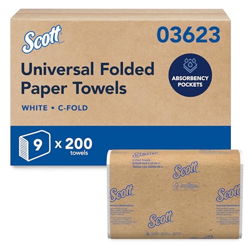 Scott Professional C-Fold Paper Hand Towels Bulk 200 Sheets x 9 Packs, Absorbent Single-Ply White Towels for Commercial Use