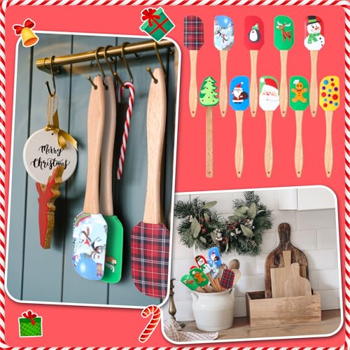 Patelai Christmas Silicone Spatulas with Wooden Handles - 10 Pack Baking Tools