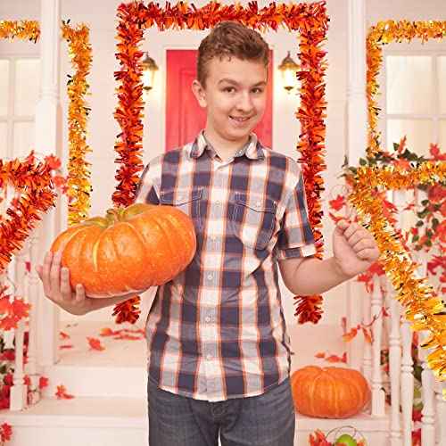 Sumind 6 Pcs 39.4ft Thanksgiving Tinsel Garland Orange Glittering Fall Metallic Hanging Garland Decoration for Halloween, Autumn, Thanksgiving Party Decor