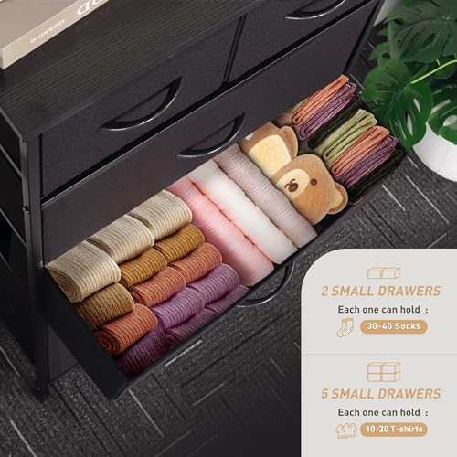 Tall Dresser with 7 Drawers - Black Vertical Storage Tower for Bedroom