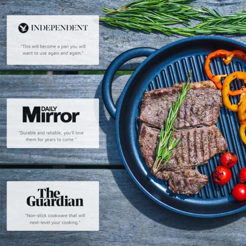 Nonstick Cast Aluminum Grill Pan with Lid - 10.6 Inch Stove Top & Oven Use - Lightweight & Deep Sides - Original
