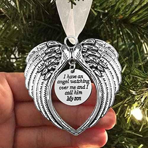 Christmas Memorial Ornaments Angel Wings, I Have a Angel Watching Over Me I Call Him My Son in Memory of Loss Loved One in Heaven Gift Christmas Tree Hanging Pendant Sympathy Gifts