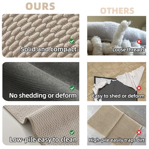 TYUU Beige 2' x 5' Bathroom Runner Rug, Non Slip, Quick Dry, Washable