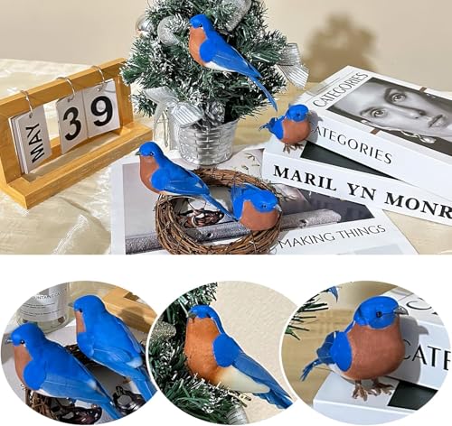 Abirdflyer 2Pcs Bluebird Realistic Bird Ornaments - Feathery Home Decor & Craft Props