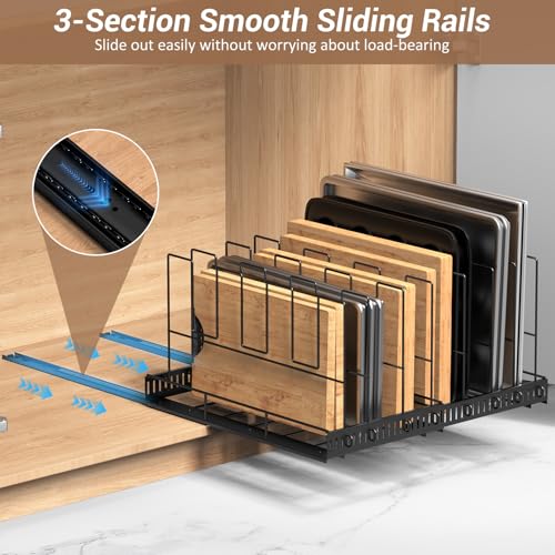 Housolution Black Expandable Pull-Out Baking Tray & Cookie Sheet Organizer with 8 Dividers