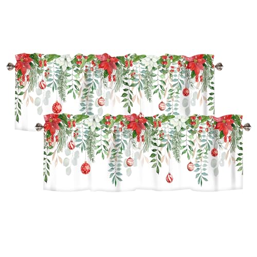 AYTTBIS Christmas Green Leaves Valances 2 Pack 54x18in (Green Leaves) rod-pocket