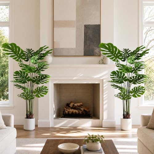 Artificial Monstera Deliciosa Plant 5.2 ft Tall - 2 Pack, Realistic Faux Indoor Outdoor Floor Plants