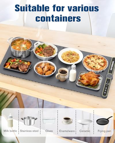 Gray 32x15 Inch Food Warming Mat - Rapid Heating, Adjustable Temp, Safe Silicone