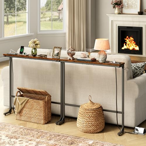 HavenlyYouth 63-Inch Narrow Console Table with Charging Station for Small Spaces