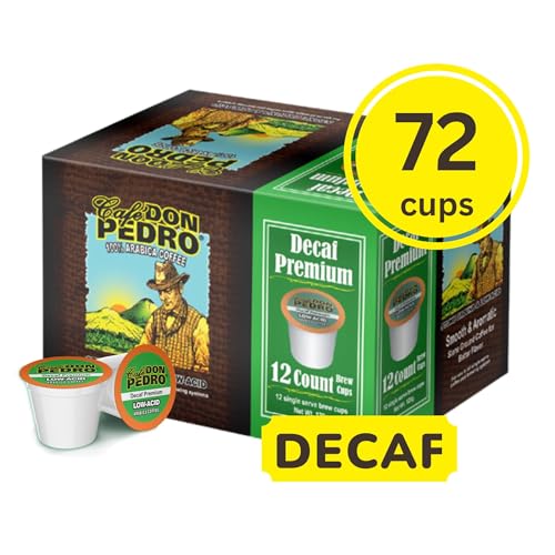 Cafe Don Pedro 72 Low Acid Decaf Coffee Pods for Keurig - Arabica Breakfast Blend